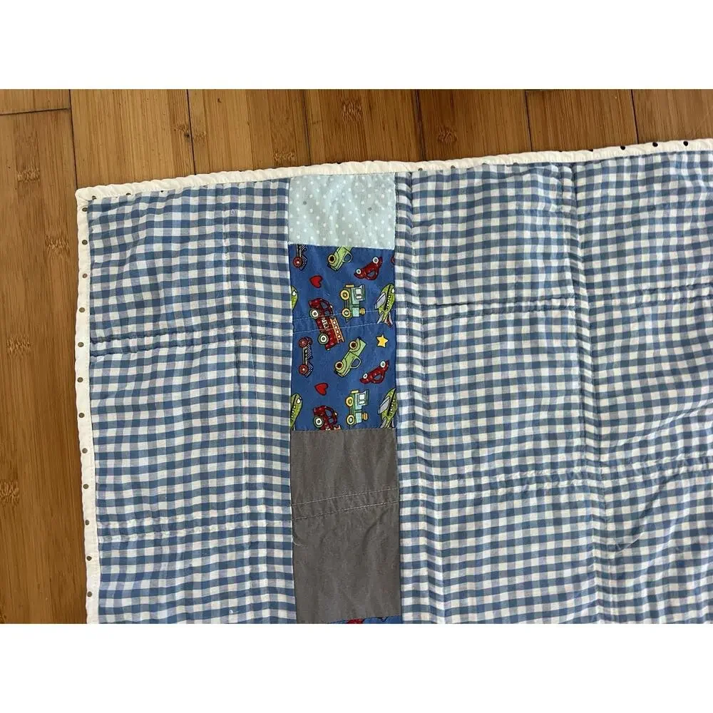 Handmade Unisex Cotton Quilted Blanket Blue Graham Dog Robots Cars Very Soft Kid